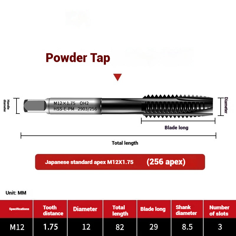 1101-OST High Speed Steel Powder Tap Japanese Standard Apex Screw Point Spiral Powder Metallurgy Tapping Coated Tap Shandong Denso Pricision Tools Co.,Ltd.